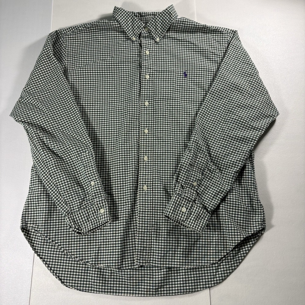 Ralph Lauren Classic Fit Men's XXL Green White Gingham Check Button Down Shirt
